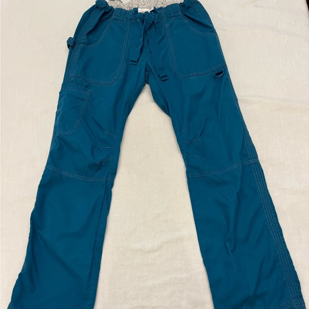 Women's Koi Teal Drawstring Cargo scrub Pants - Picture 1 of 10